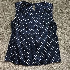 Jones New York Navy and White Polka Dot Blouse